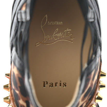 Christian Louboutin Calfskin Neoprene Leopard Studded Donna Flat Sneakers 38 Black Marron 7 of 9