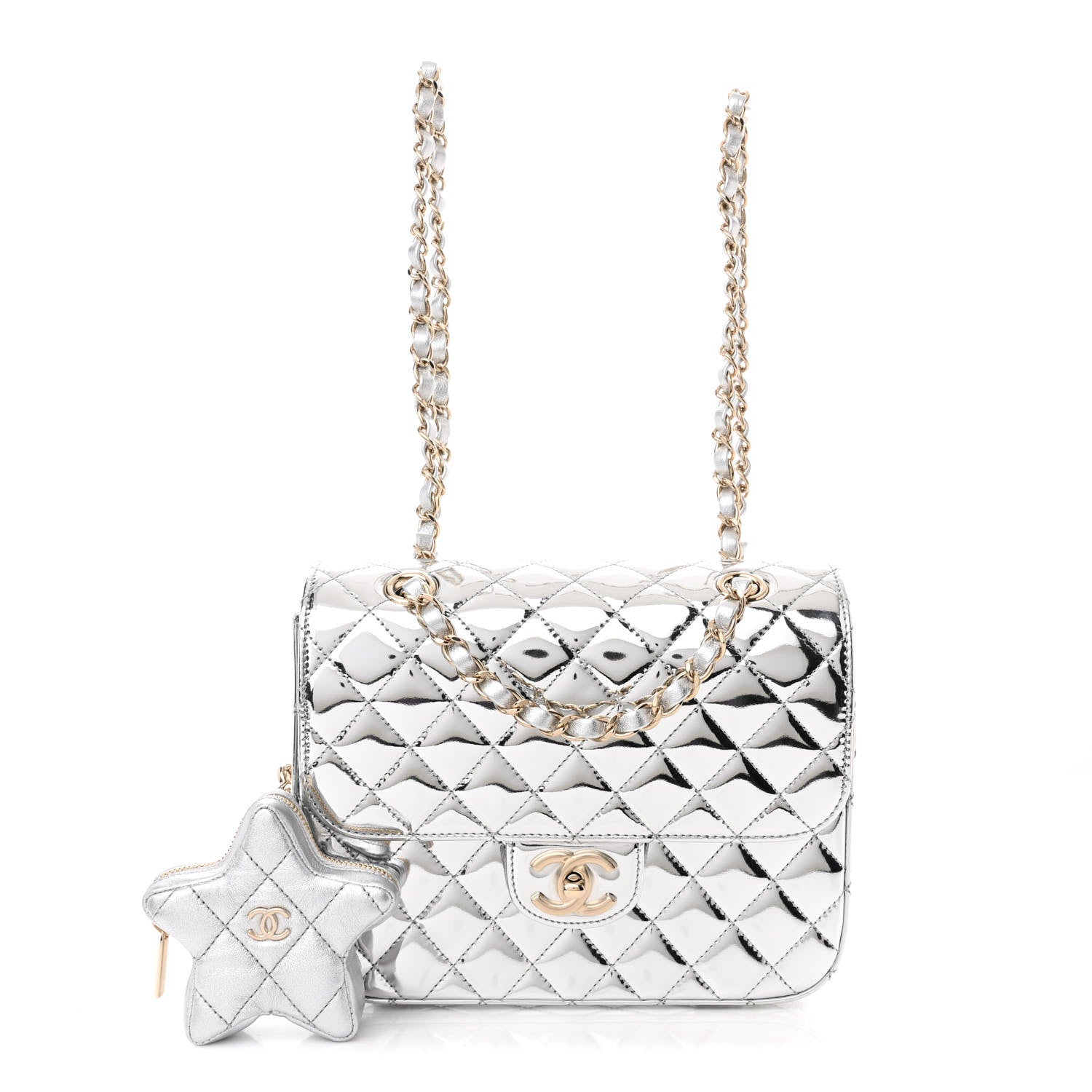 Chanel Mirror Calfskin Metallic Calfskin Quilted Hollywood Boulevard Backpack With Coin Purse Silver 1 of 10