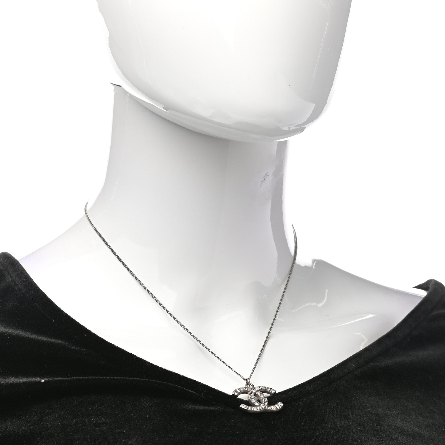 Chanel Baguette Crystal CC Necklace Silver 2 of 4