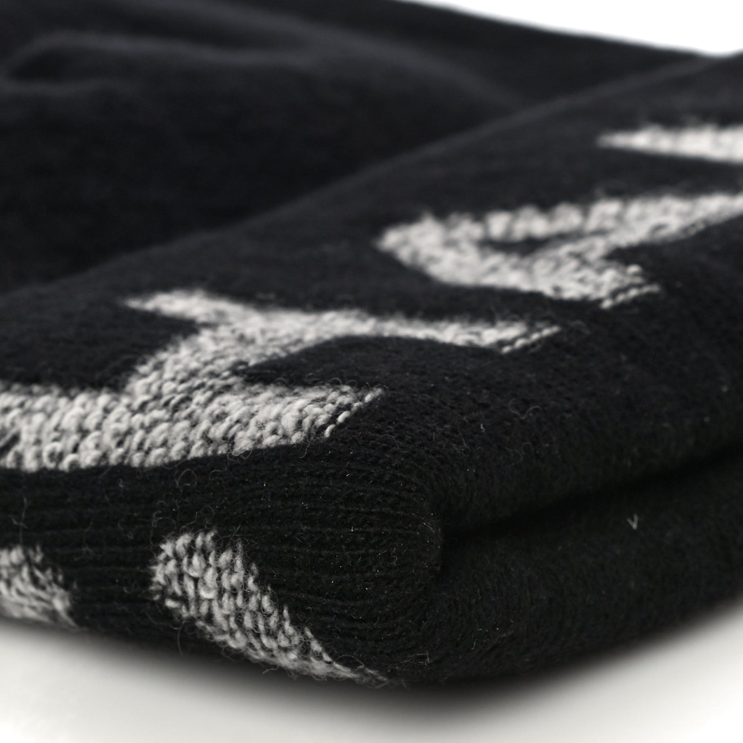 Wool Cashmere Logo Beanie Hat Black Light Grey