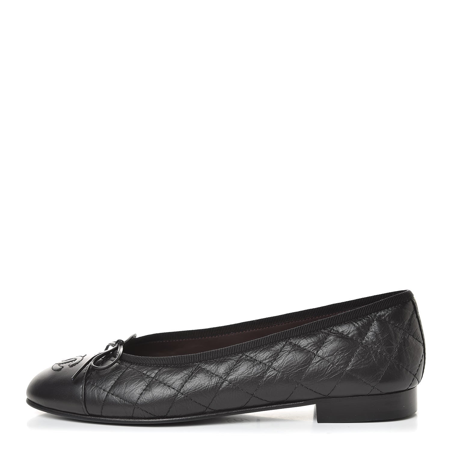 Chanel Aged Calfskin Quilted Cap Toe Ballerina Flats 37 Black 1 of 8