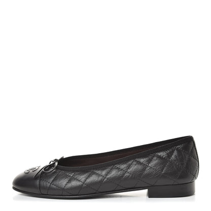 Chanel Aged Calfskin Quilted Cap Toe Ballerina Flats 37 Black 1 of 8