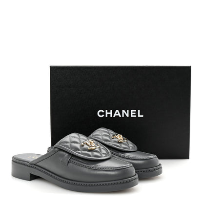 Chanel Lambskin Quilted CC Turnlock Mules 37 Dark Gray 10 of 10