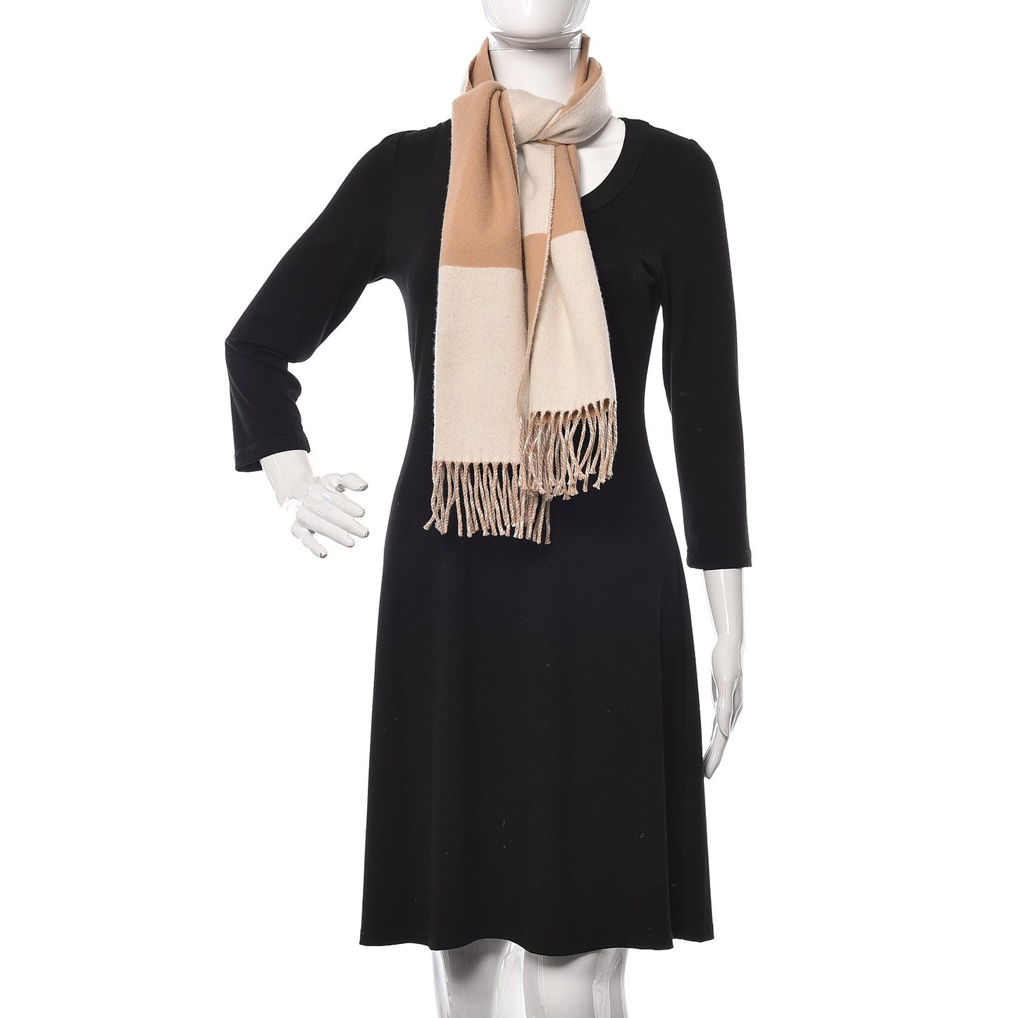 Cashmere Fringe Stole Camel White