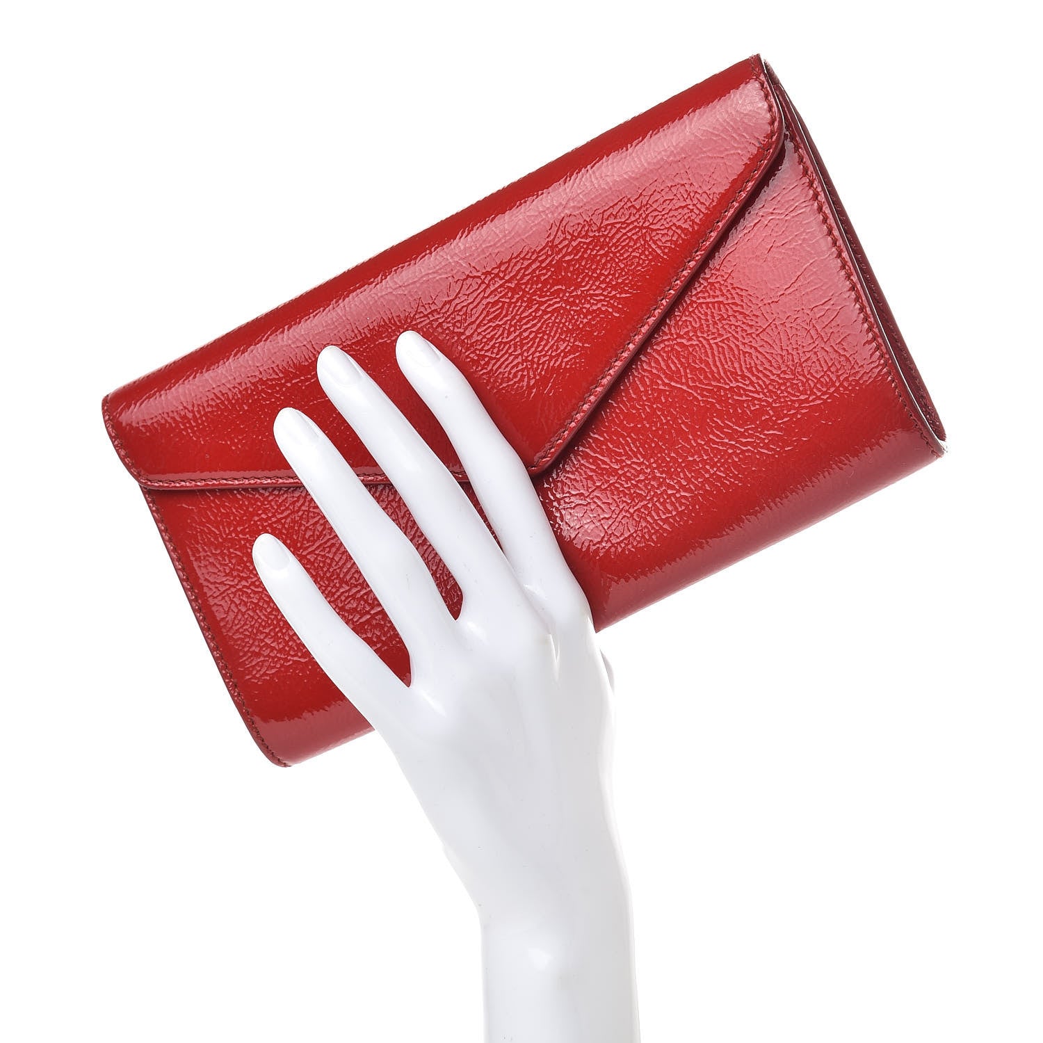 Saint Laurent Patent Y-Mail Clutch Red 2 of 8