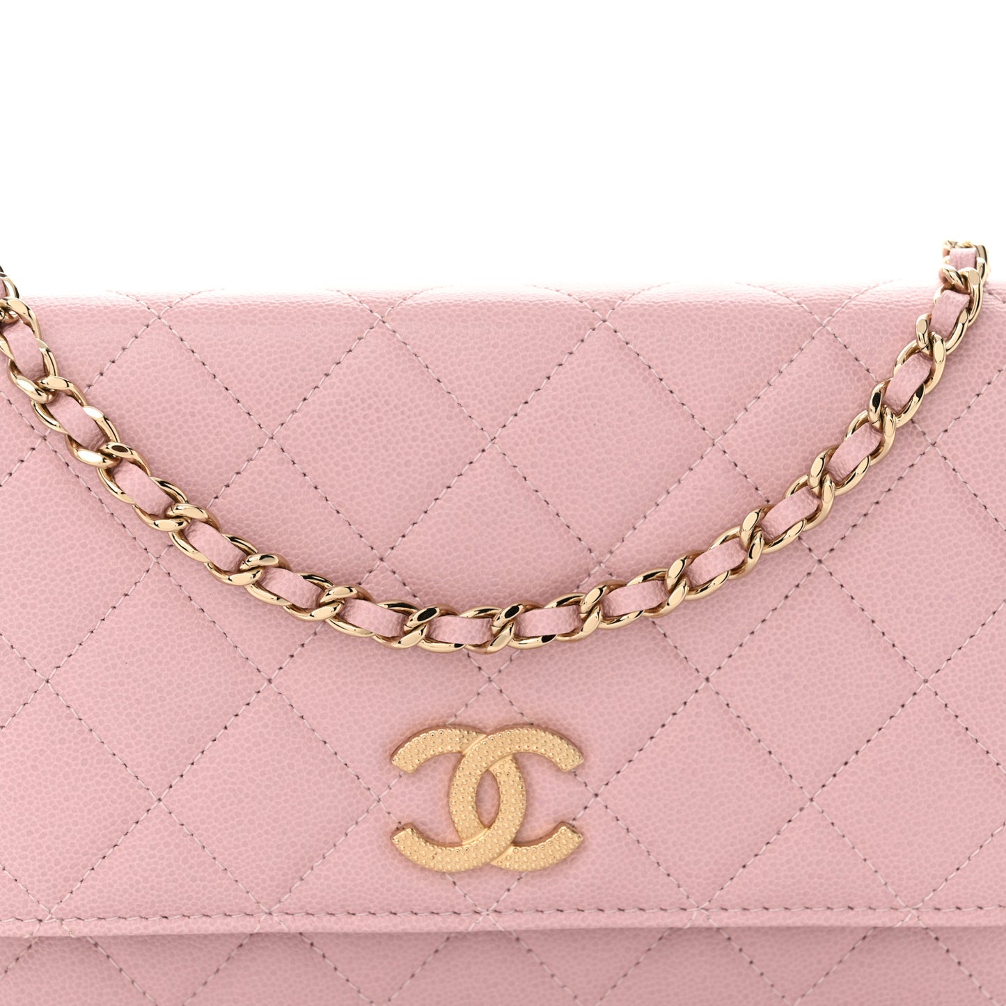 Caviar Quilted Studded CC Wallet on Chain WOC Light Pink