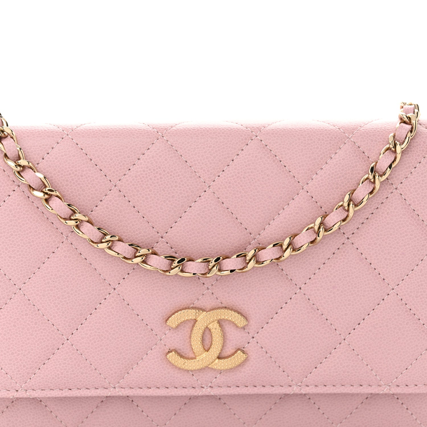 Chanel Caviar Quilted Studded CC Wallet on Chain WOC Light Pink 9 of 12