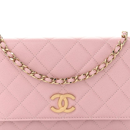 Chanel Caviar Quilted Studded CC Wallet on Chain WOC Light Pink 9 of 12
