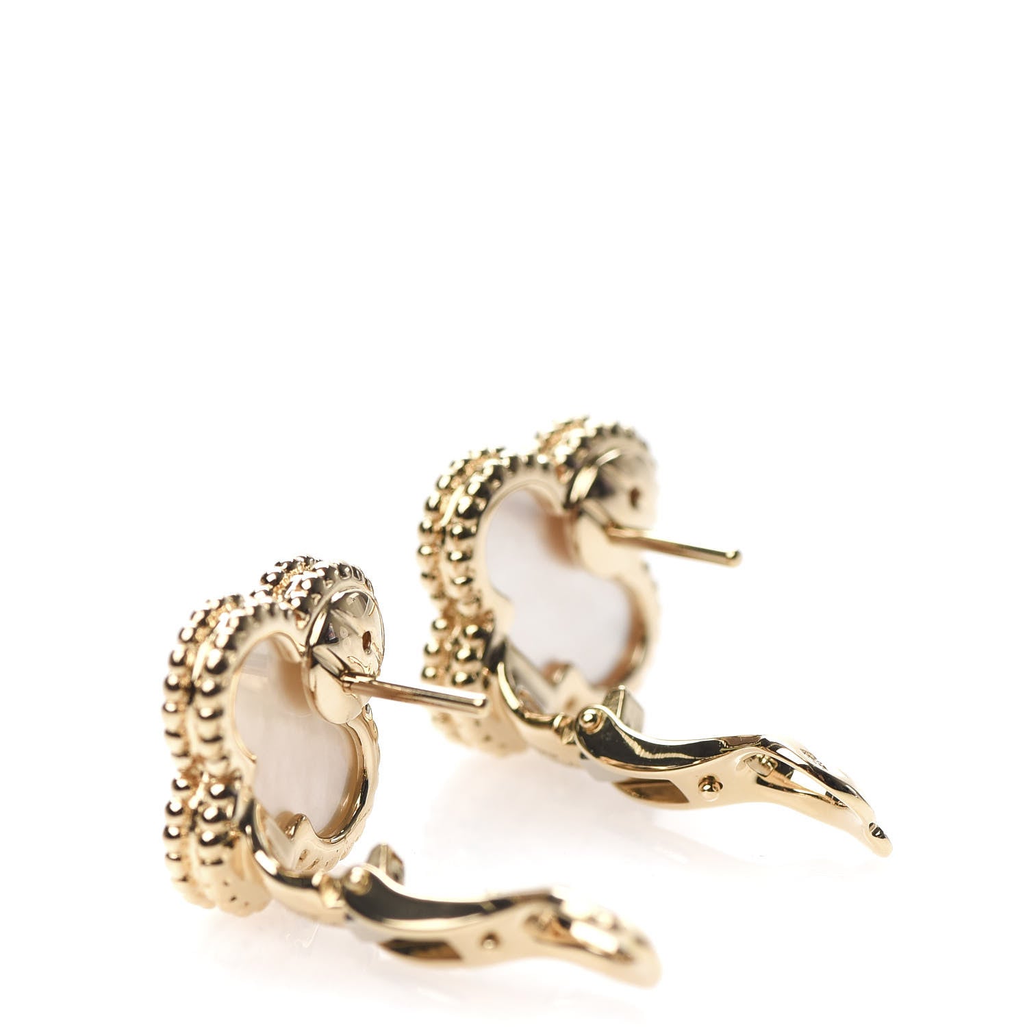 Van Cleef & Arpels 18K Yellow Gold Mother of Pearl Vintage Alhambra Earrings 3 of 5