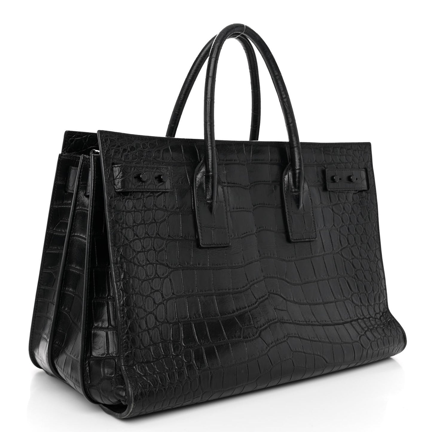 Calfskin Crocodile Embossed Medium Supple Sac de Jour Black