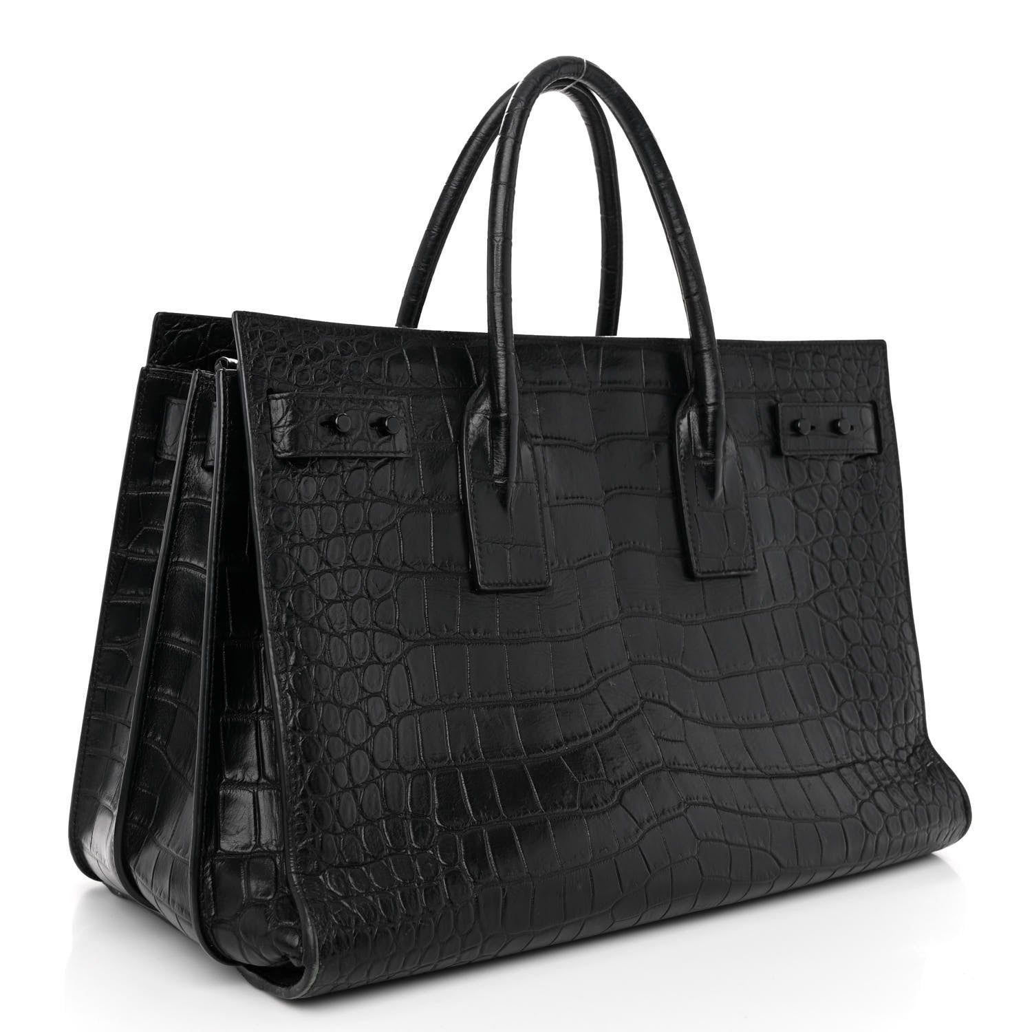 Saint Laurent Calfskin Crocodile Embossed Medium Supple Sac de Jour Black 3 of 14
