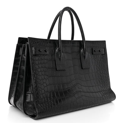 Saint Laurent Calfskin Crocodile Embossed Medium Supple Sac de Jour Black 3 of 14