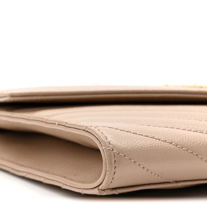 Saint Laurent Grain De Poudre Matelasse Chevron Monogram Envelope Clutch Dark Beige 9 of 11