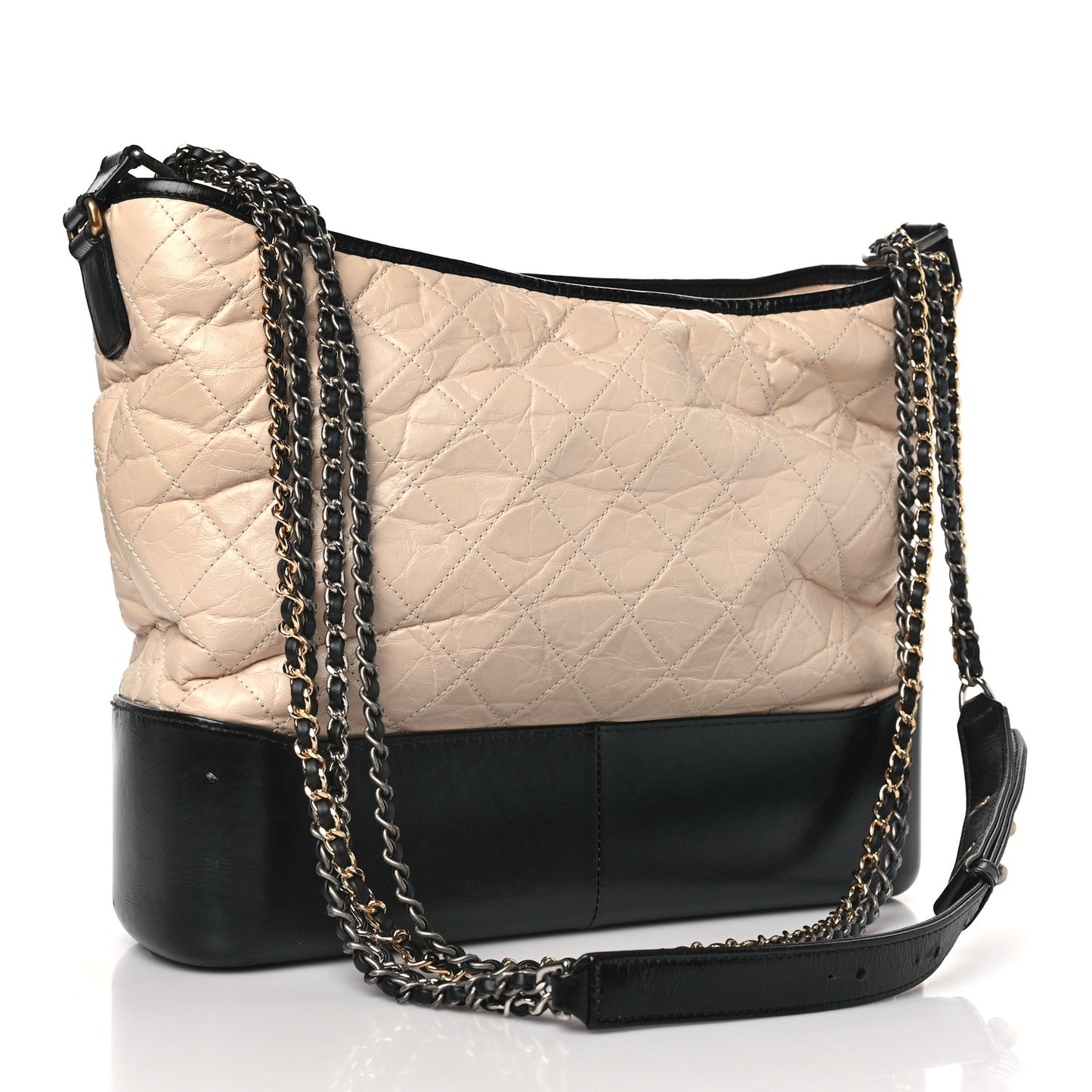 Aged Calfskin Quilted Large Gabrielle Hobo Beige Black