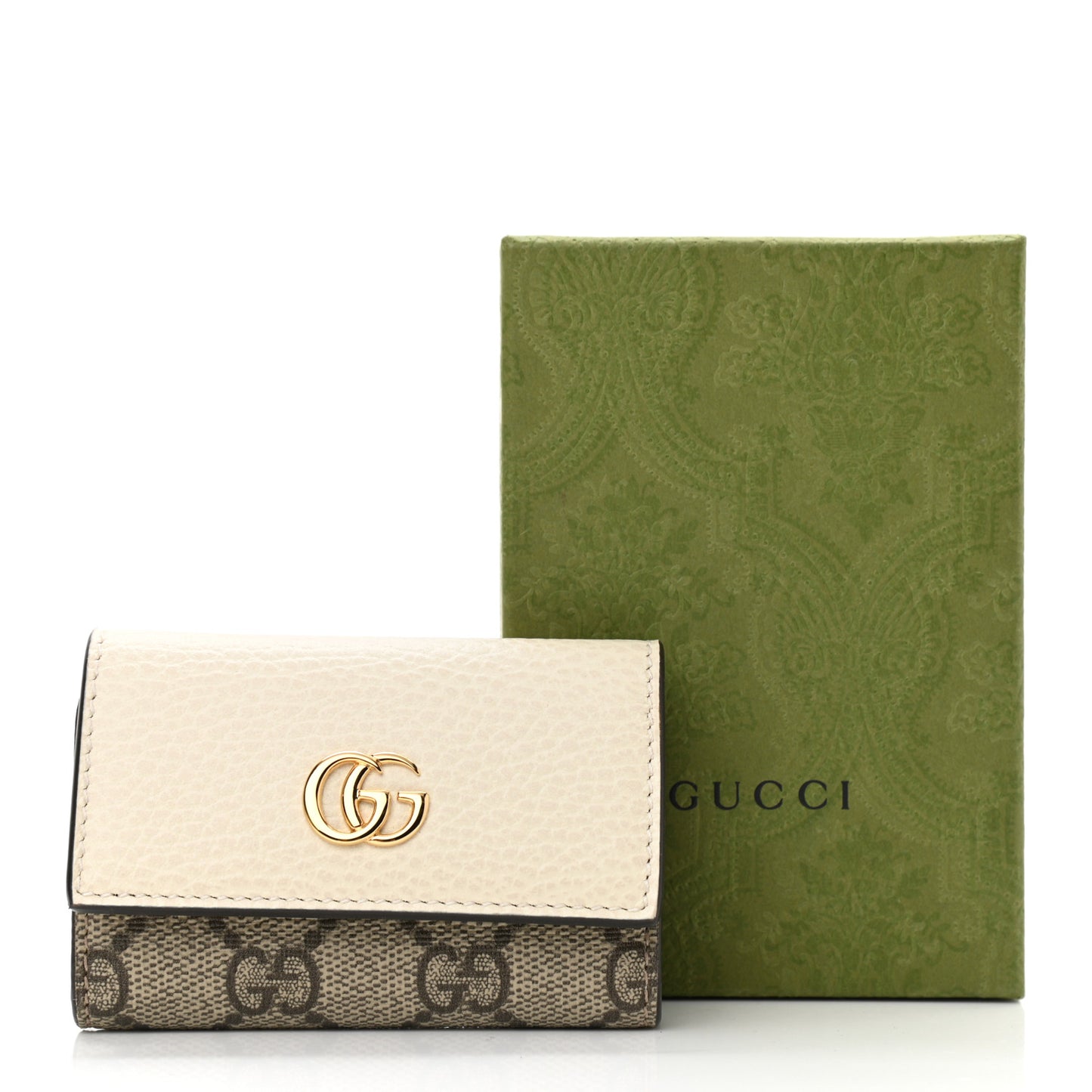 Dollar Calfskin GG Supreme Monogram GG Marmont 6 Key Holder Case Mystic White Beige Ebony