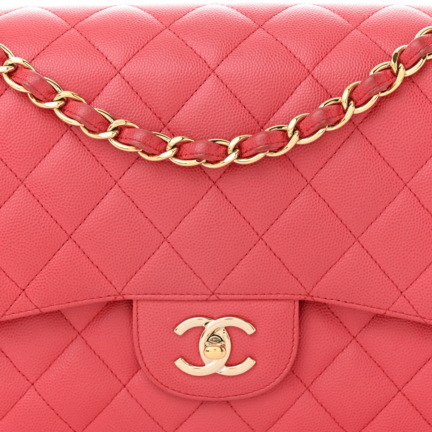 Caviar Quilted Jumbo Double Flap Red