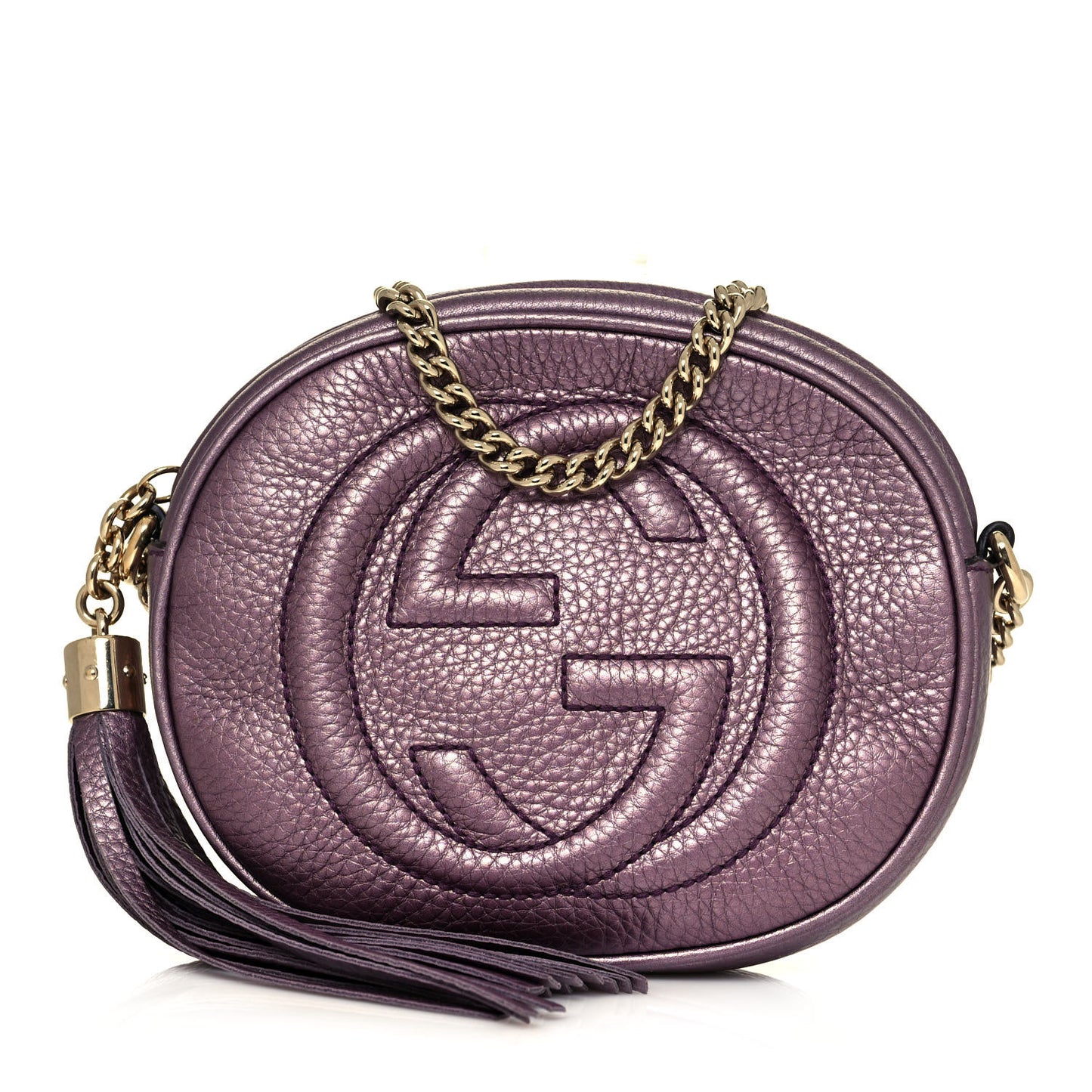 Metallic Pebbled Calfskin Mini Soho Chain Bag Purple