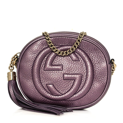 Gucci Metallic Pebbled Calfskin Mini Soho Chain Bag Purple 1 of 14