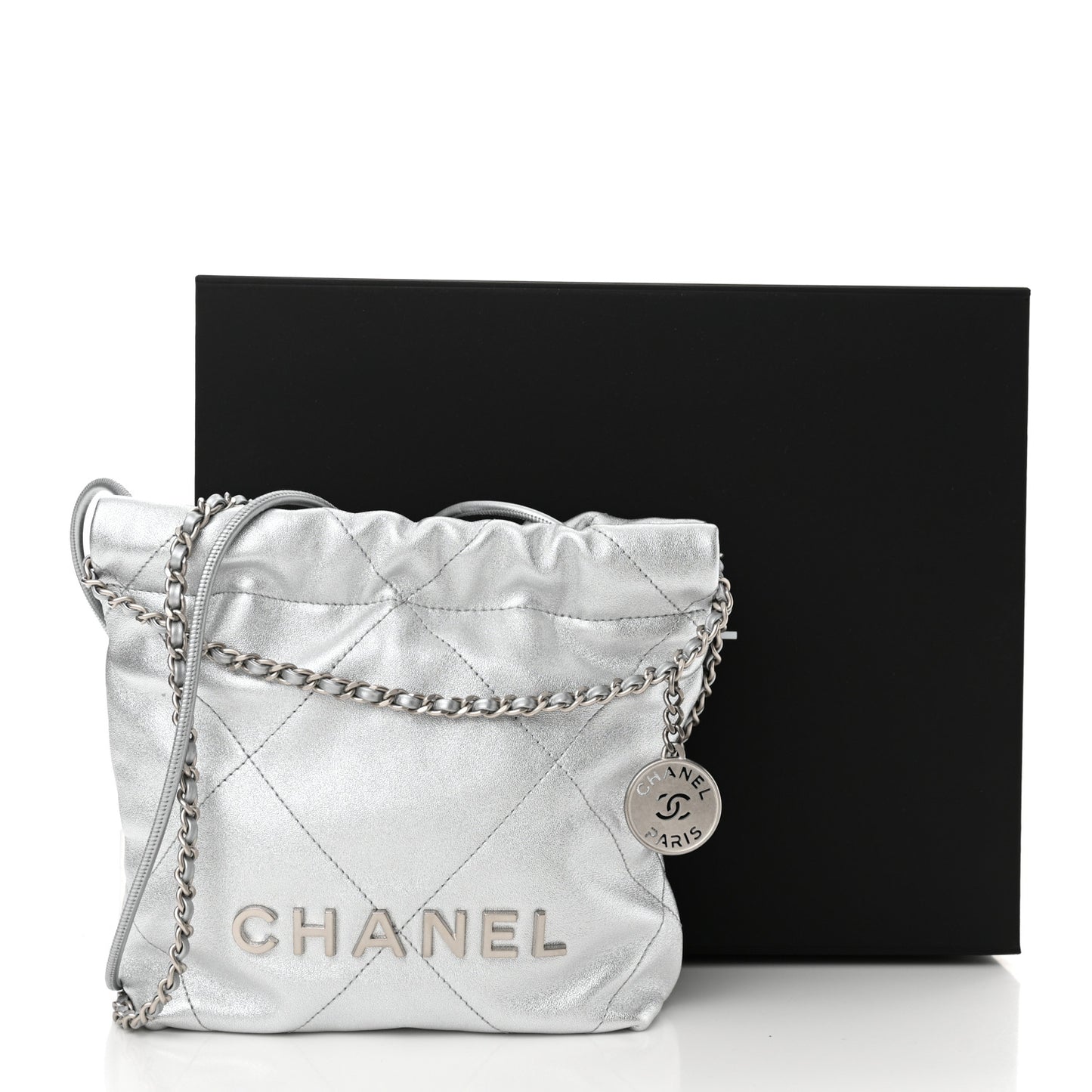 Metallic Lambskin Quilted Mini Chanel 22 Silvery