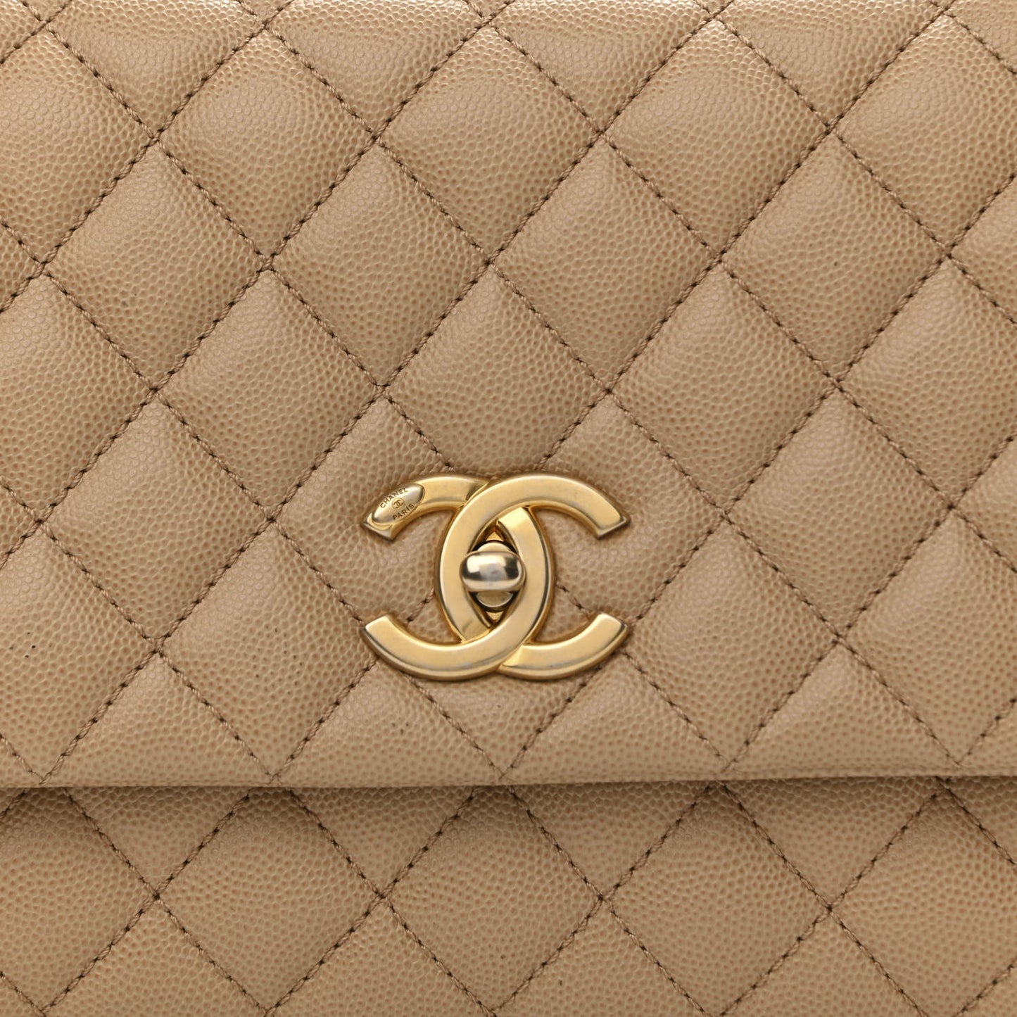 Caviar Lizard Quilted Small Coco Handle Flap Beige