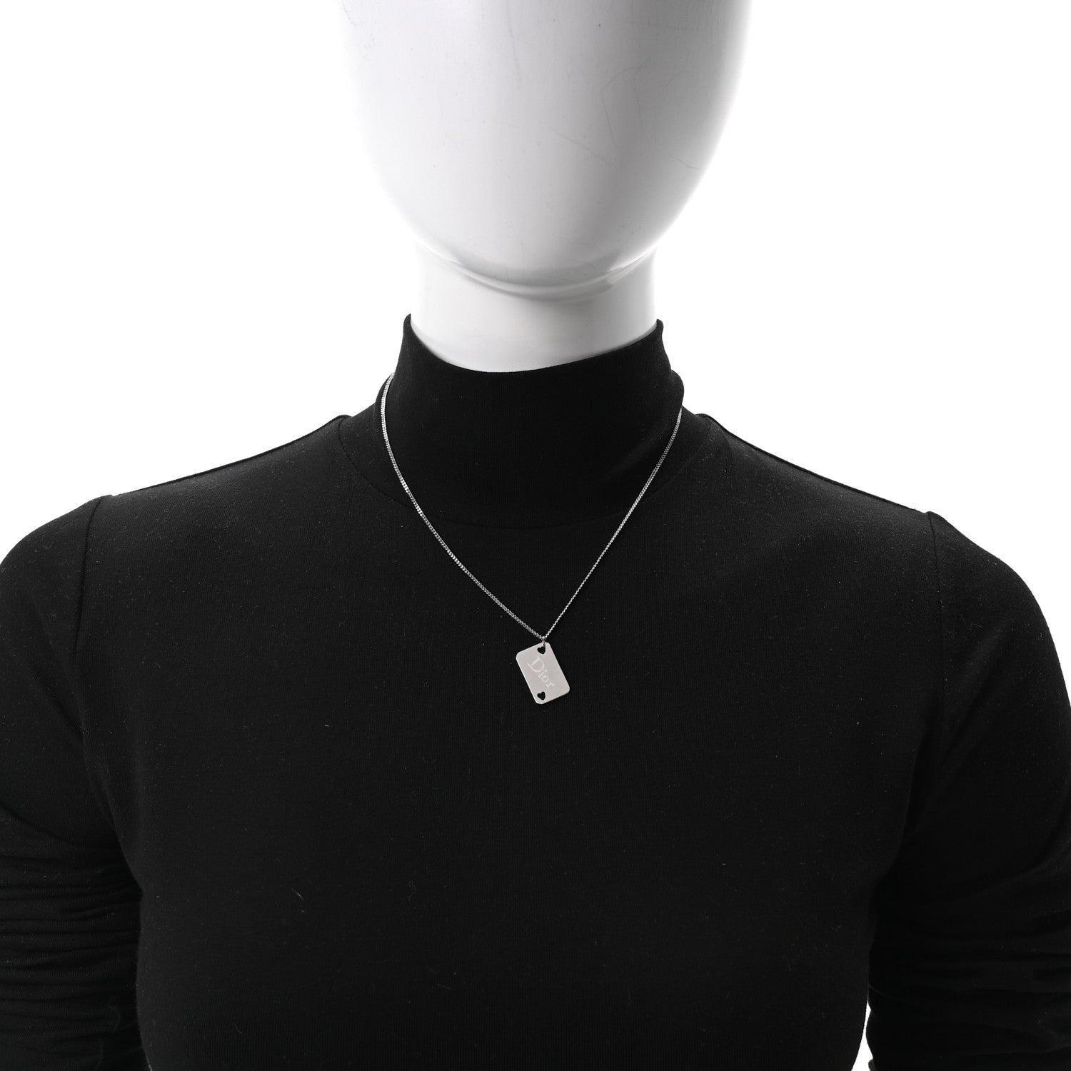 Christian Dior Enamel Logo Tag Short Necklace Silver 2 of 4