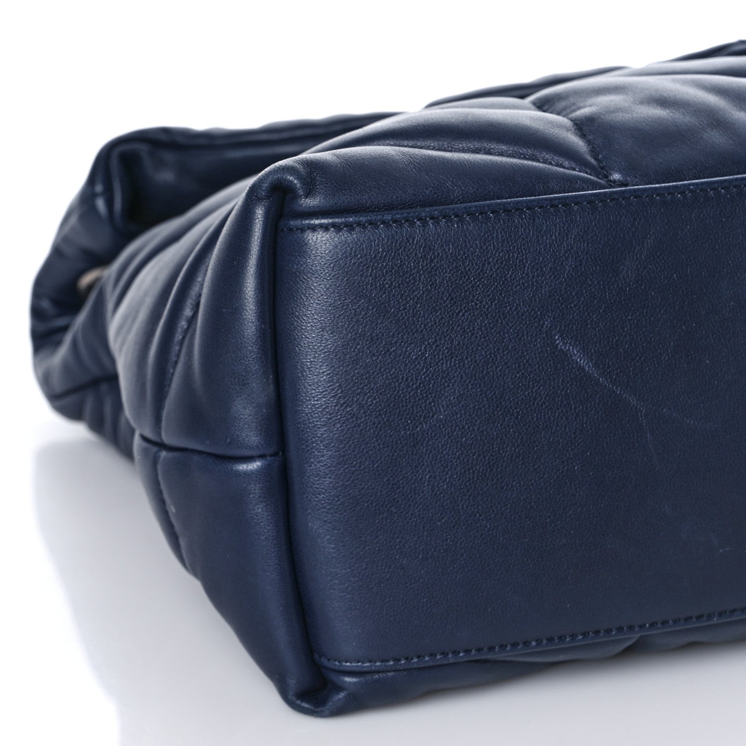 Saint Laurent Lambskin Quilted Medium Loulou Puffer Monogram Chain Satchel Navy 8 of 9