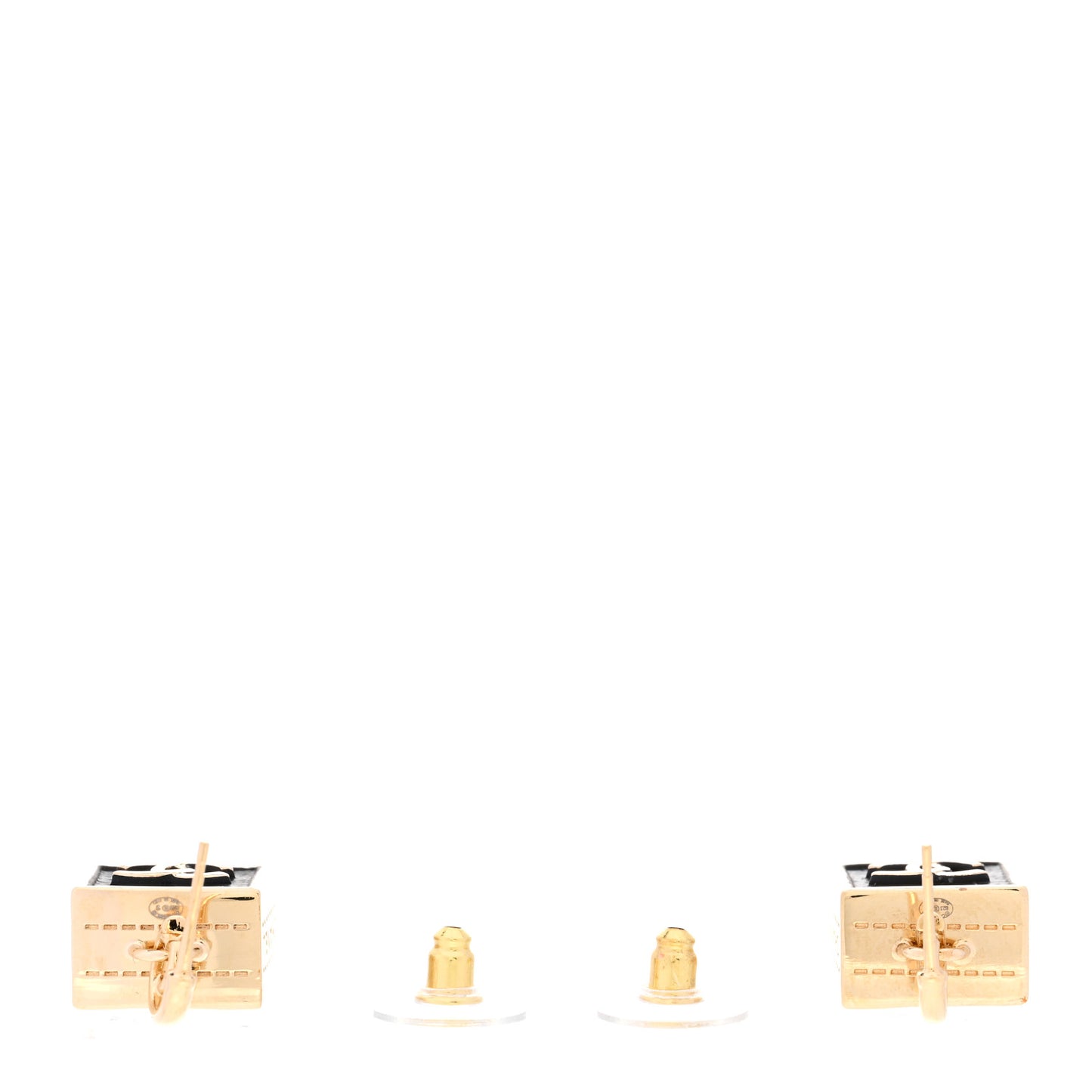 Metal Enamel CC Square Drop Earrings Gold Black