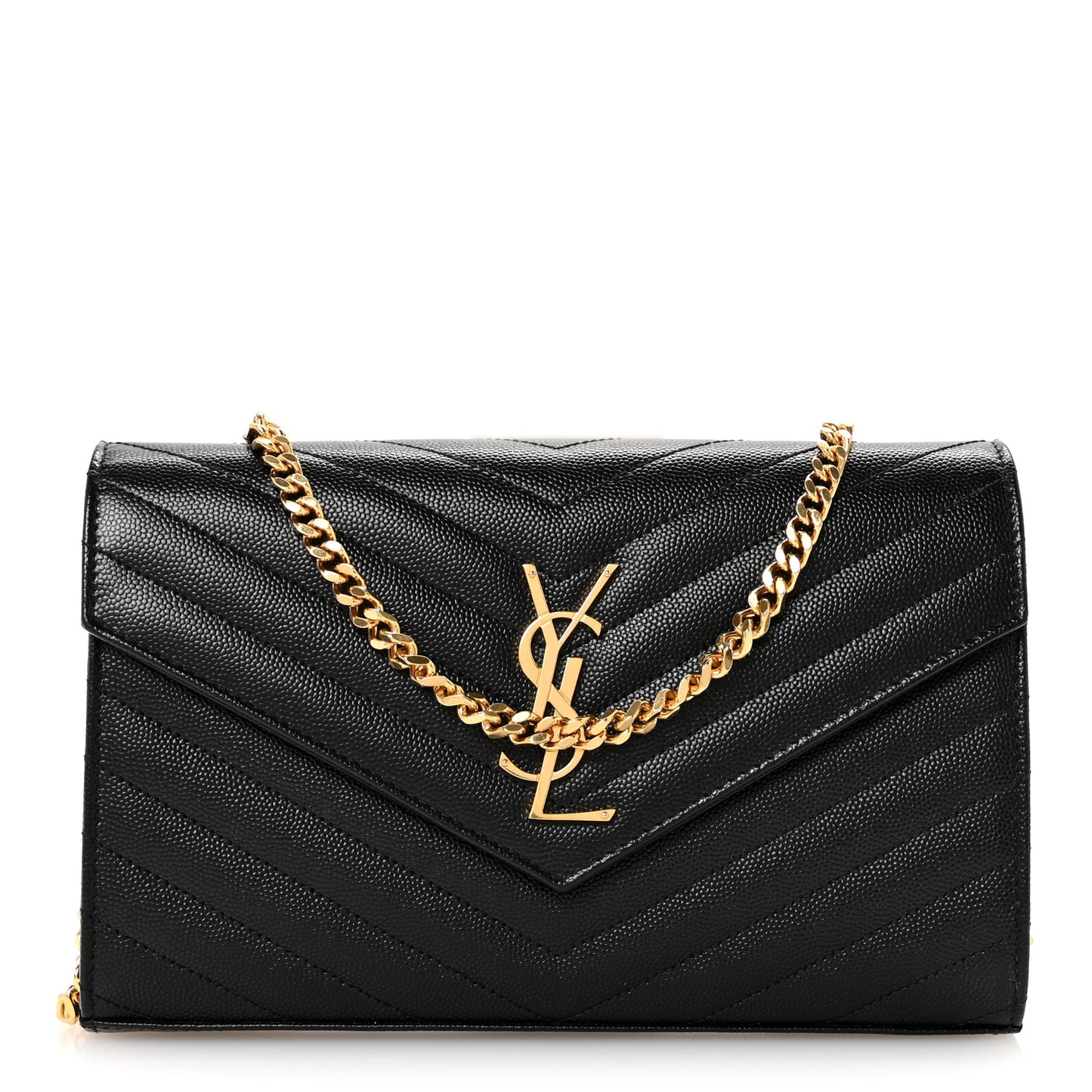 Grain De Poudre Matelasse Chevron Monogram Chain Wallet Black