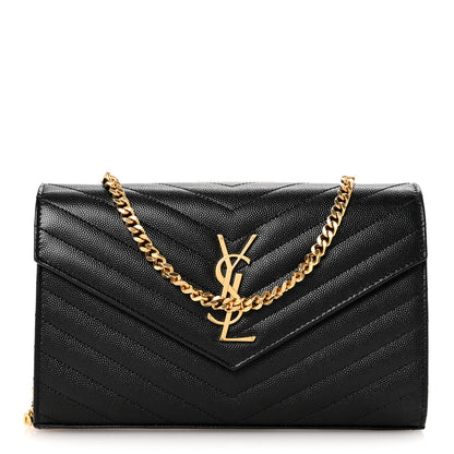 Saint Laurent Grain De Poudre Matelasse Chevron Monogram Chain Wallet Black 1 of 9