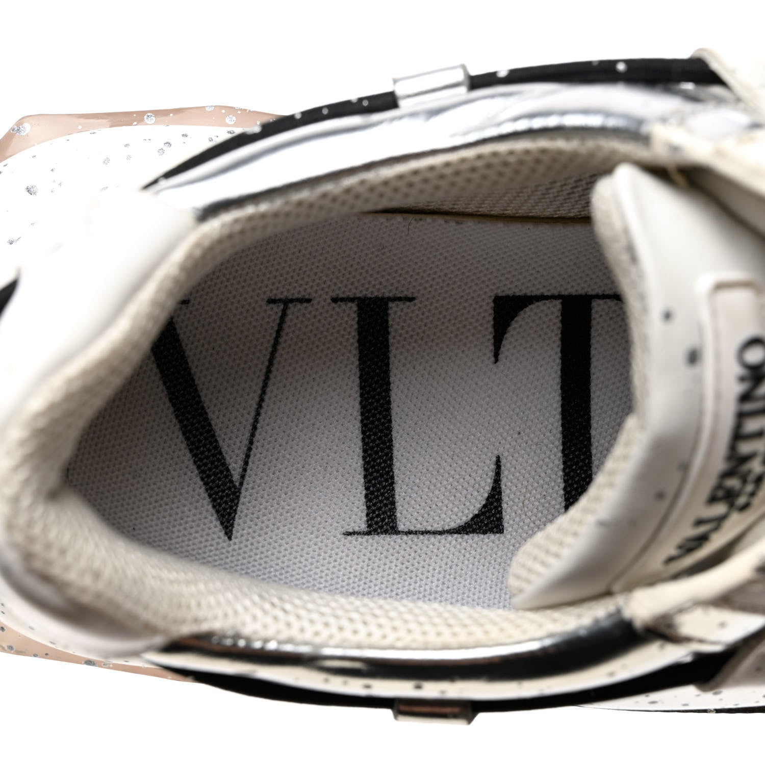 Valentino Garavani Metallic Calfskin Paint Splatter Mens Bounce Sneakers 42 Silver 7 of 11