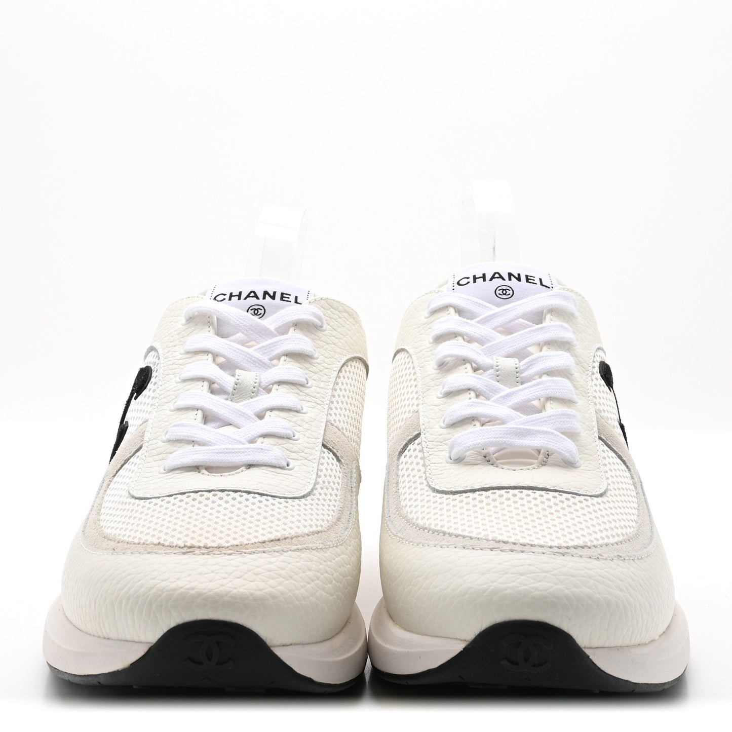 Calfskin Mesh Suede CC Sneakers 45 White Black