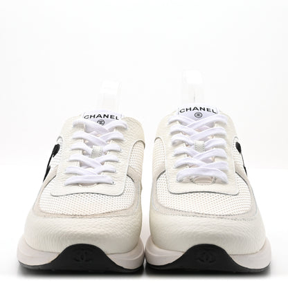 Chanel Calfskin Mesh Suede CC Sneakers 45 White Black 3 of 8
