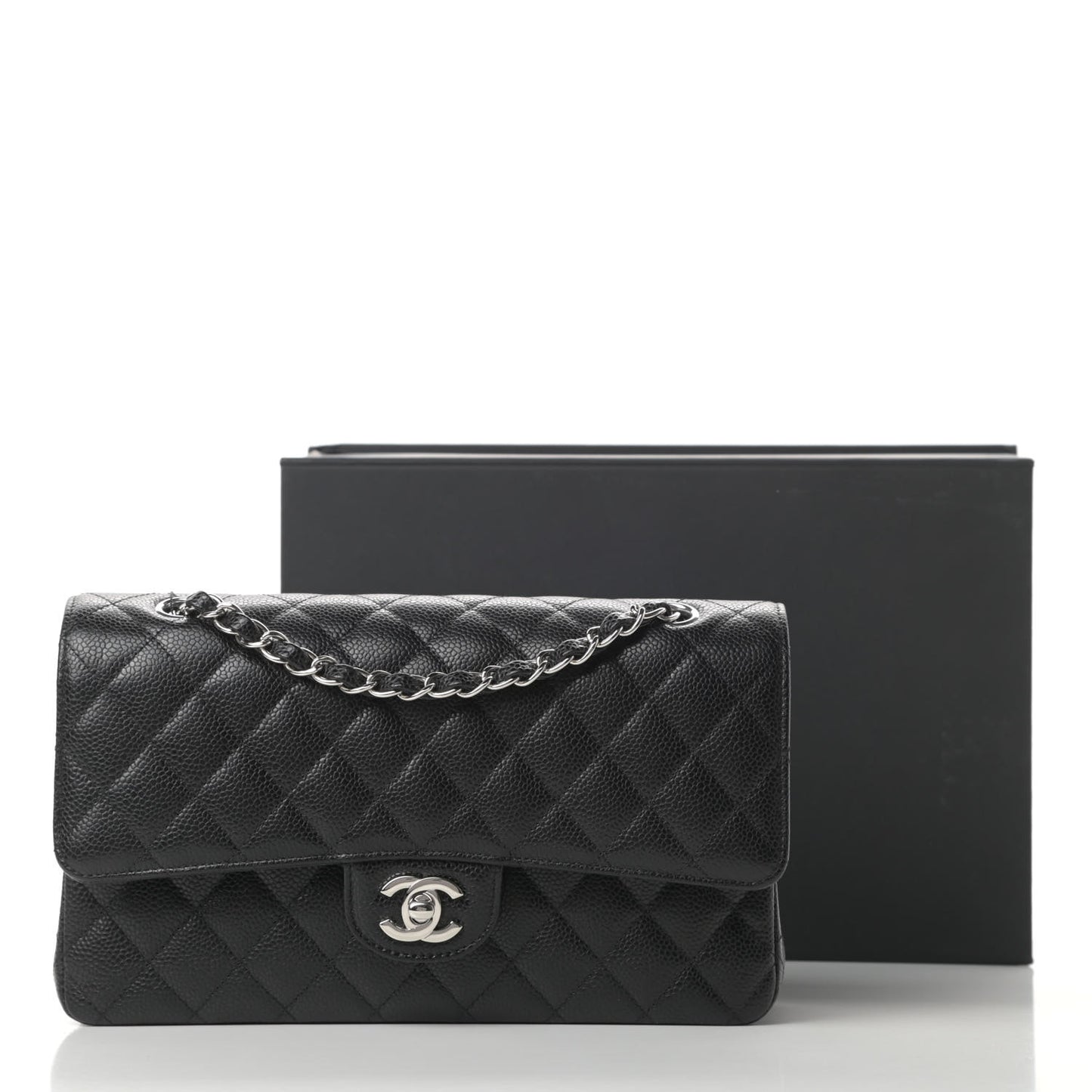 Caviar Quilted Medium Double Flap Black