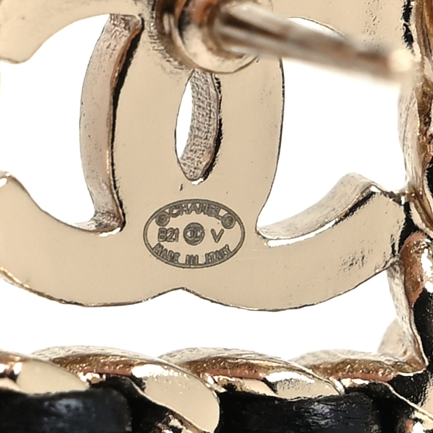 Chanel Crystal Lambskin Chain Sergeant Chanel Stud Earrings Black Gold 4 of 4