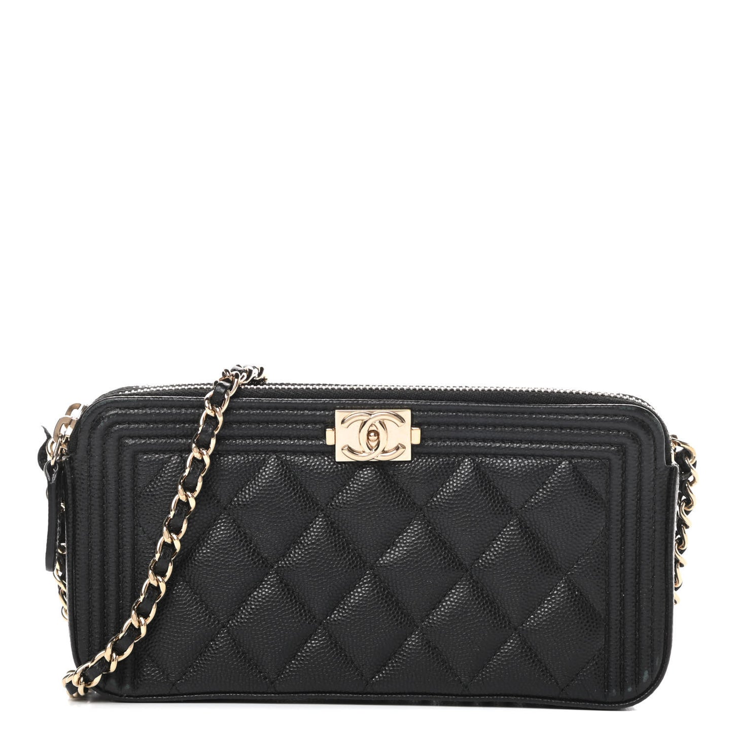 Caviar Quilted Small Boy Clutch With Chain Black