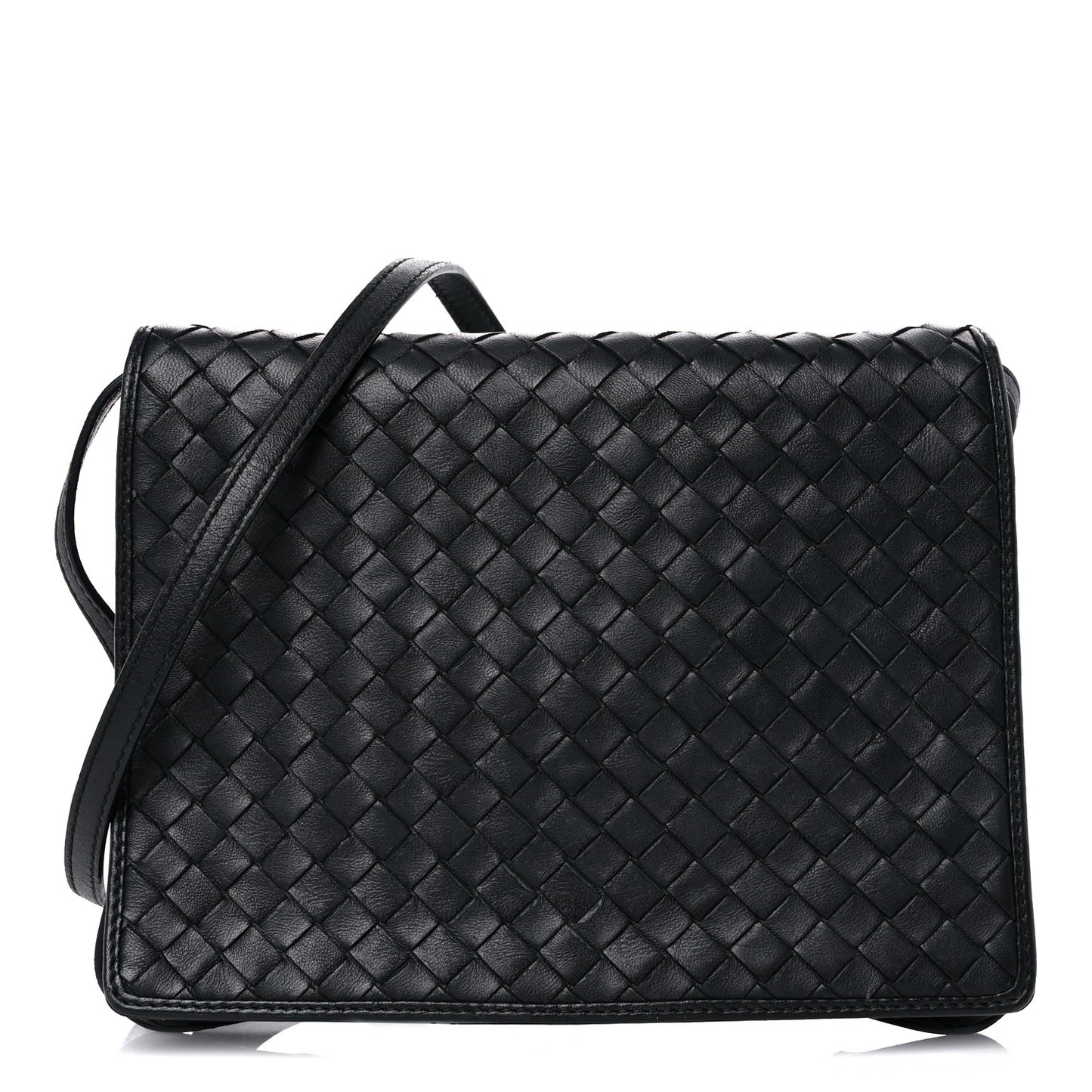 Nappa Intrecciato Crossbody Messenger Flap Black