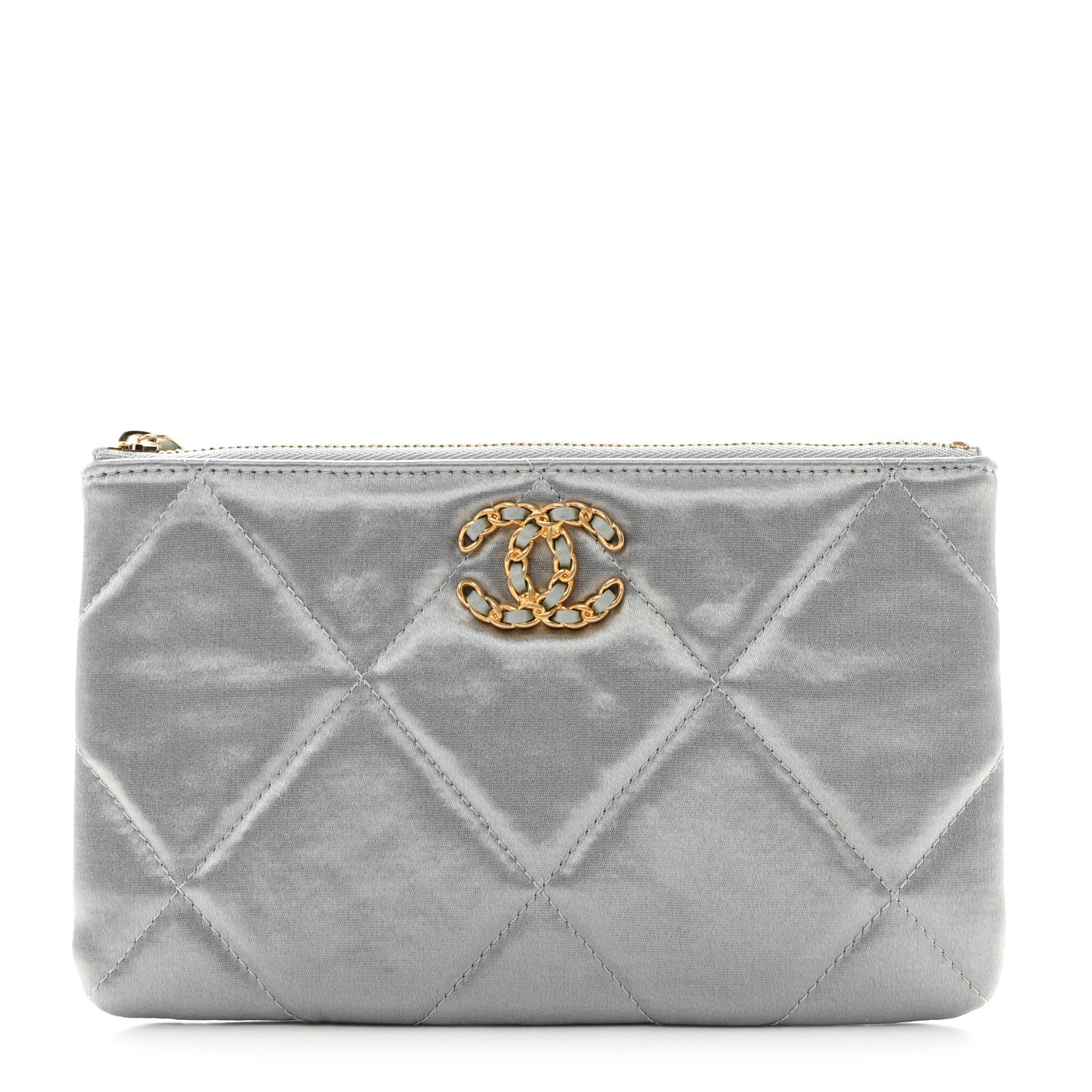 Chanel Satin Quilted Small Chanel 19 Pouch Gray 1 of 8