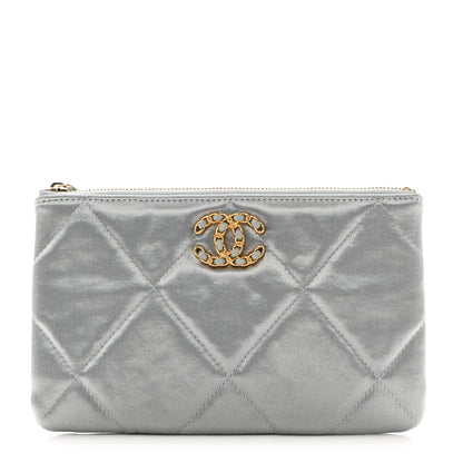 Chanel Satin Quilted Small Chanel 19 Pouch Gray 1 of 8