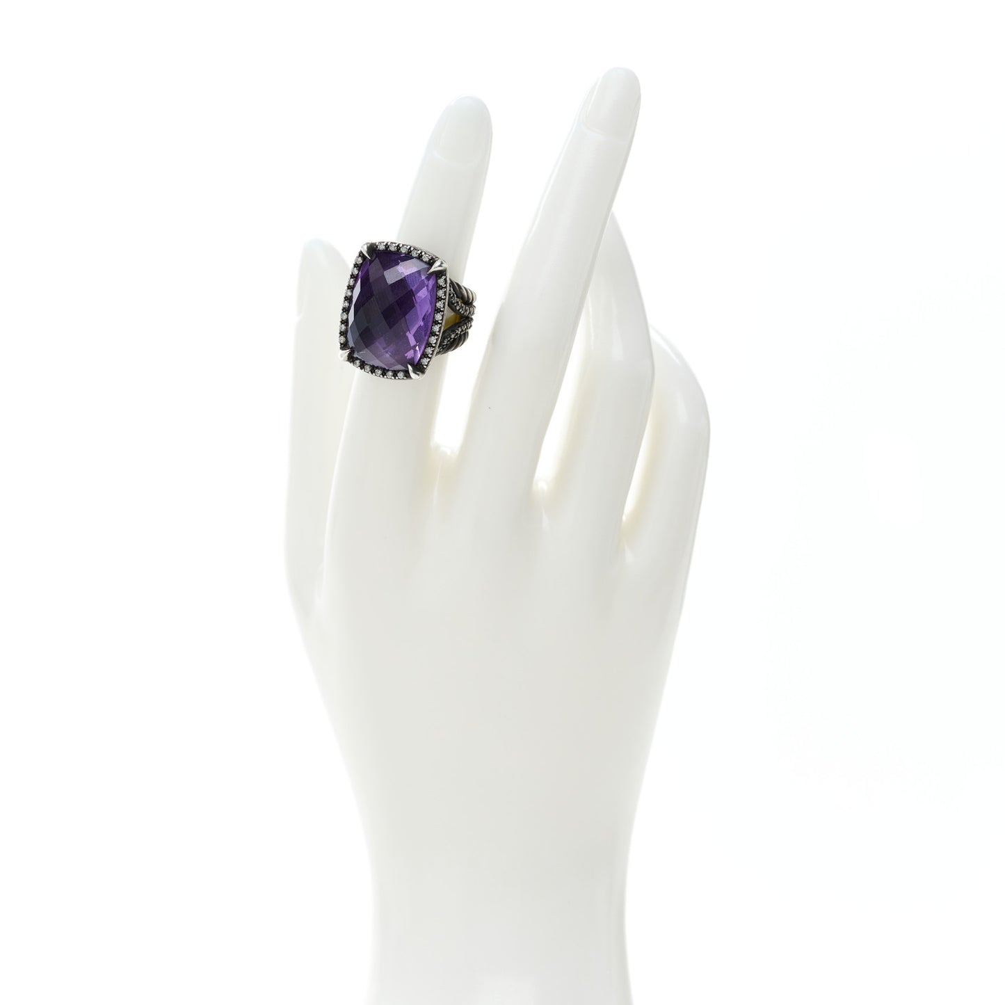 Darkened Sterling Silver Diamond Amethyst 20mm Chatelaine Ring 48 4.5