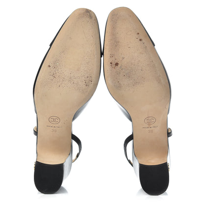Chanel Goatskin Grosgrain Cap Toe CC Slingback Sandals 39 Black 6 of 10