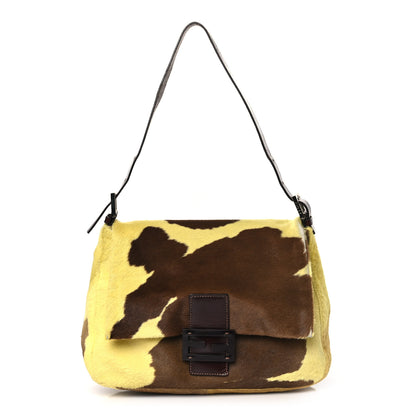 Fendi Calf Hair Cow Print Mama Baguette Yellow Brown 1 of 14
