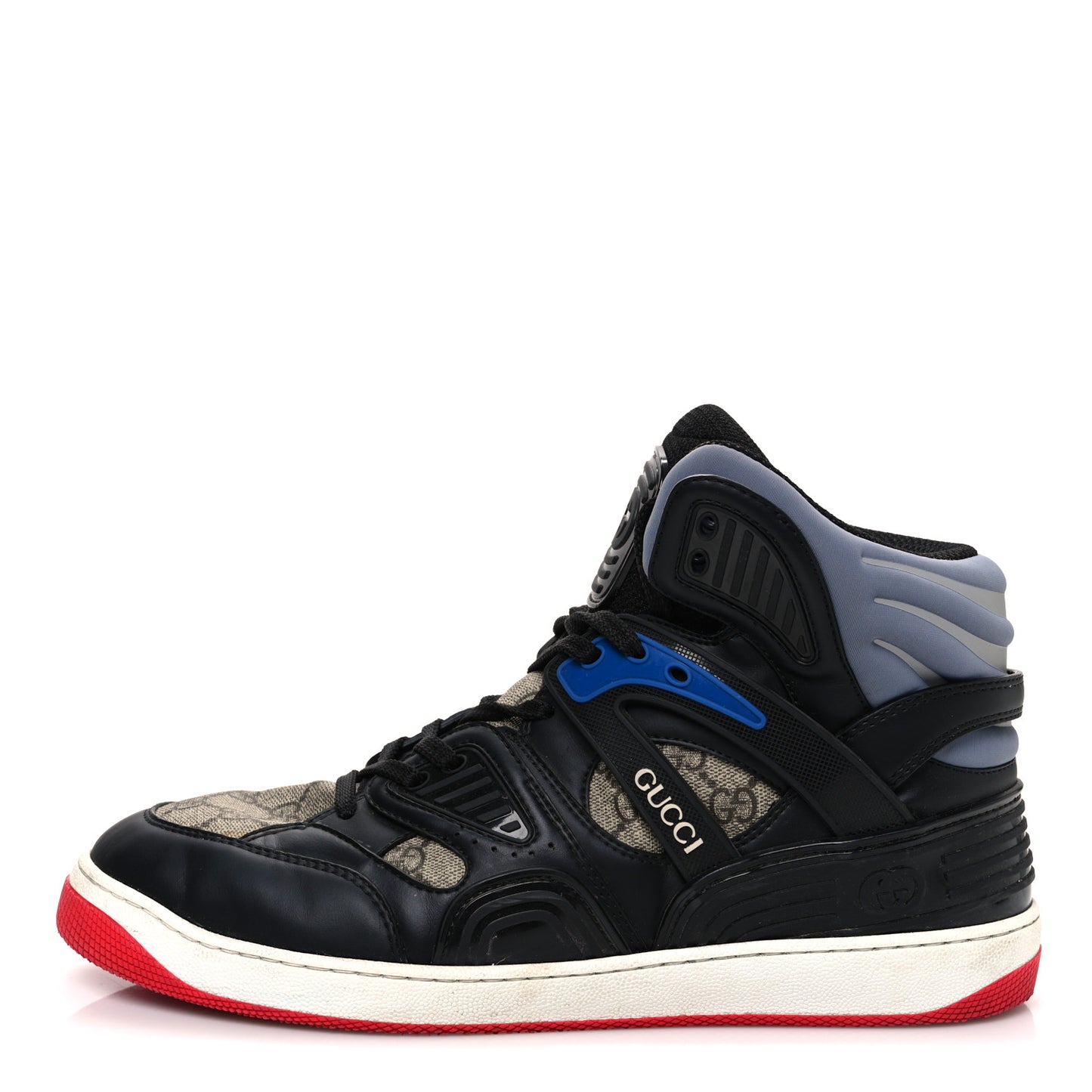 Demetra GG Supreme Monogram Mens Basket High Top Sneakers 10.5 Black Beige Ebony Grey