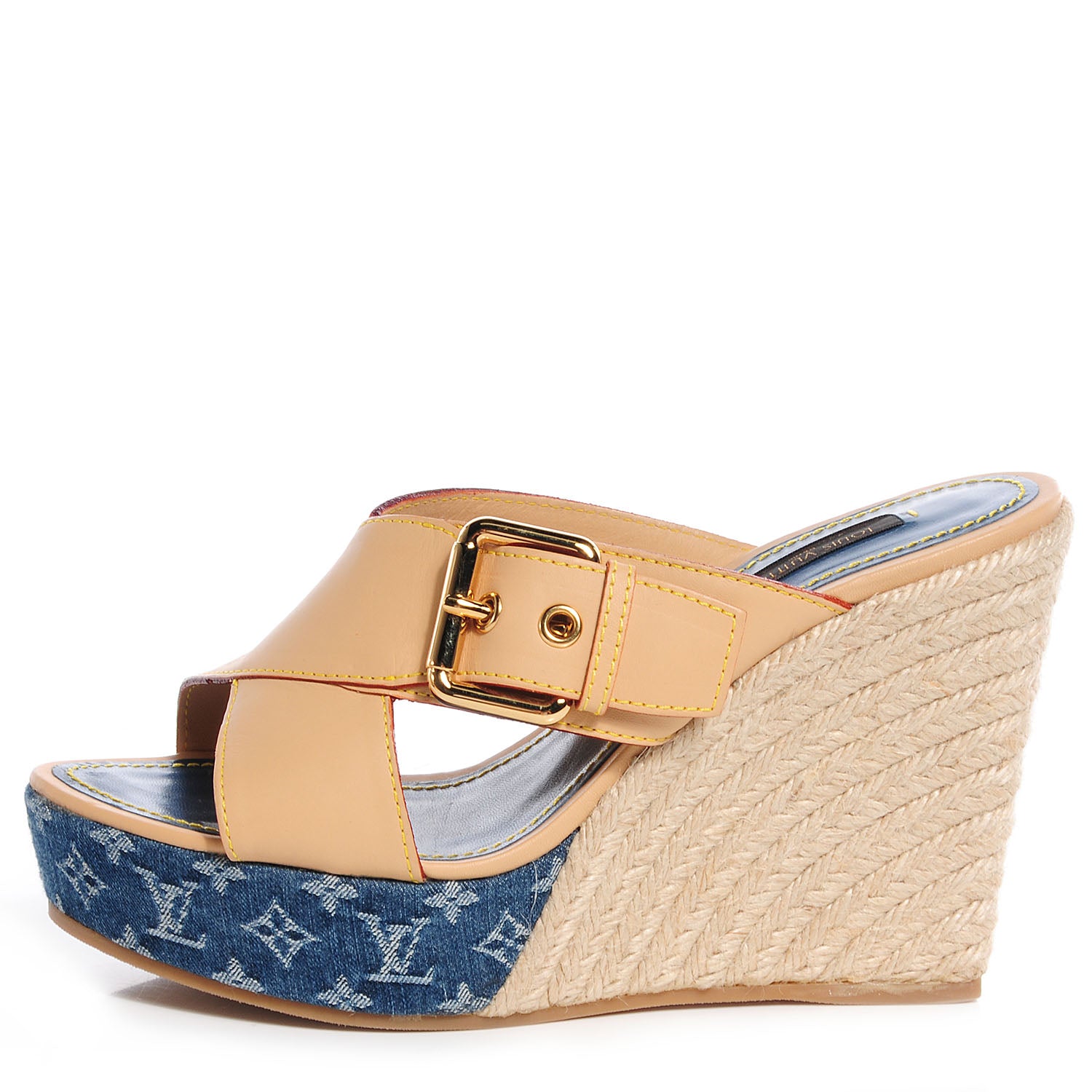 Louis Vuitton Vachetta Denim Juan Les Pins Espadrille Wedge Heels 38 Blue 1 of 9