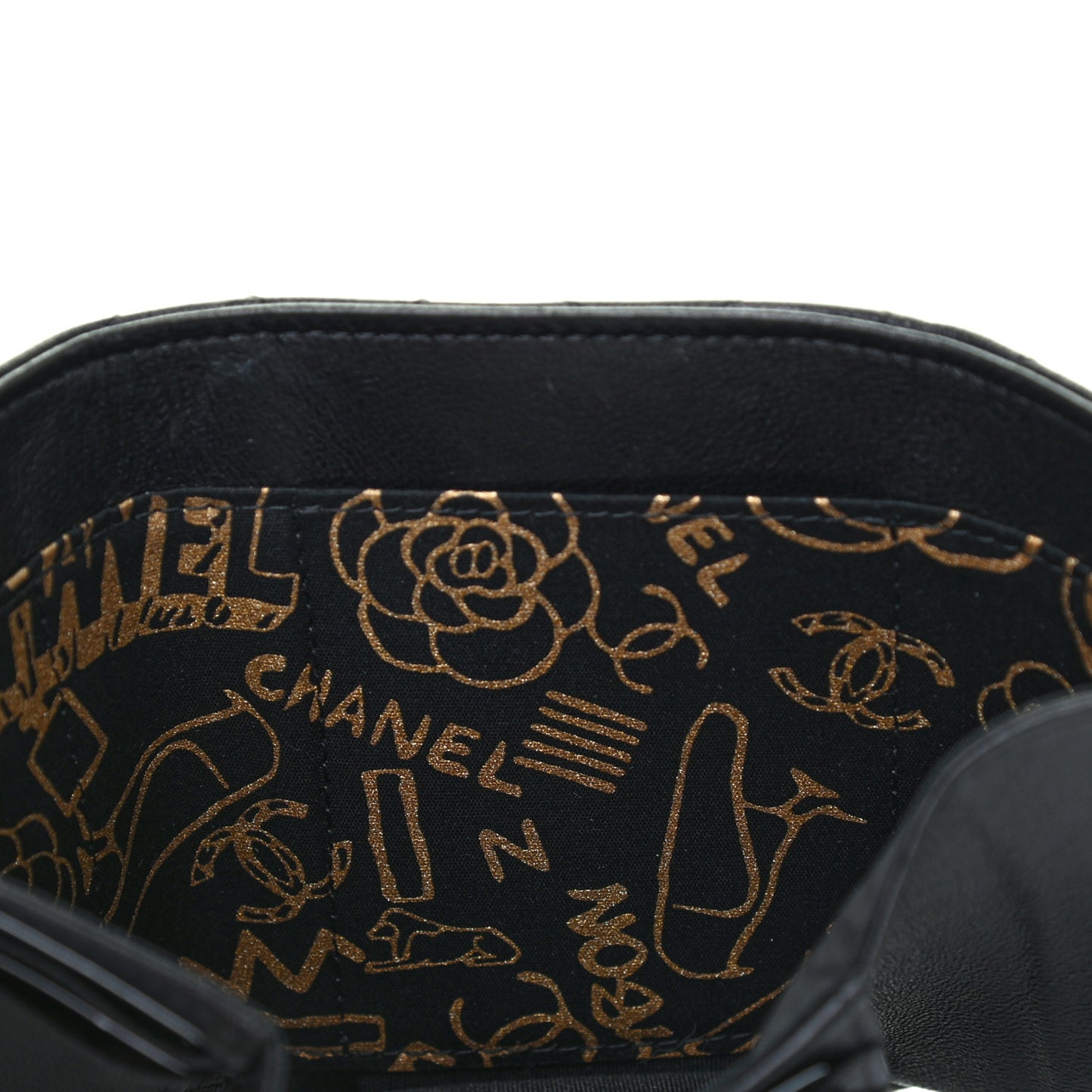 Lambskin Quilted Small Graffiti Compact Wallet Black