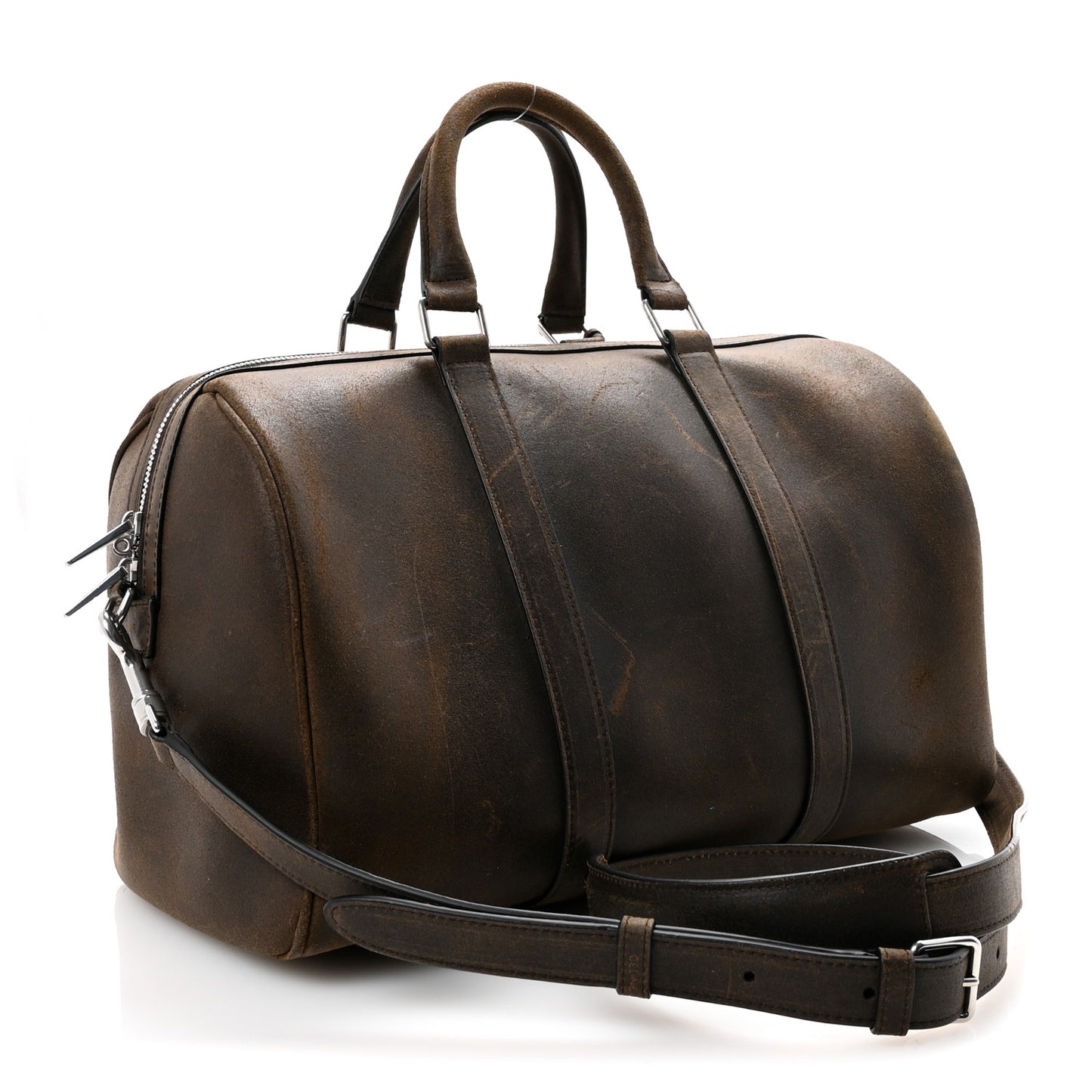 Waxed Suede Calfskin Large Boston Bag Brown