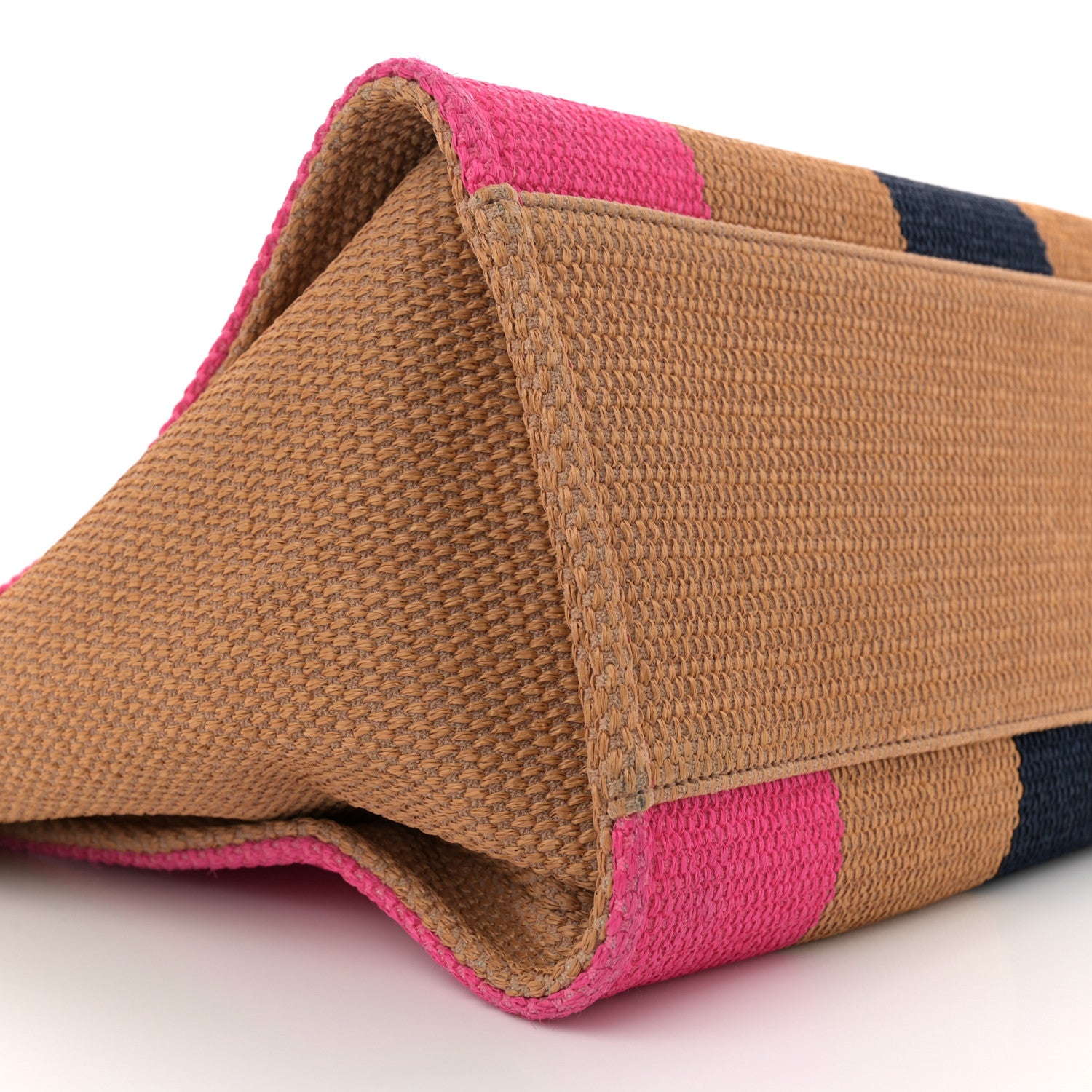 Chanel Straw Raffia Calfskin Striped Medium Deauville Tote Dark Beige Fuchsia Navy Blue 9 of 12