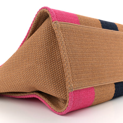 Chanel Straw Raffia Calfskin Striped Medium Deauville Tote Dark Beige Fuchsia Navy Blue 9 of 12