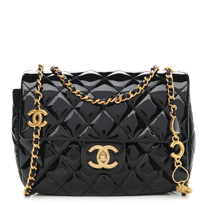 Chanel Patent Enamel Quilted Small Coco Hearts Square Flap Black 1 of 10