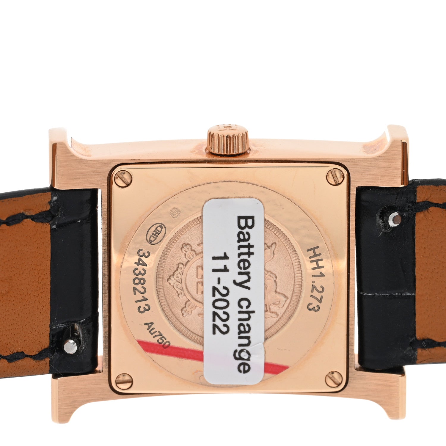 Hermes 18K Rose Gold Alligator Diamond Bezel Mother of Pearl 21mm Heure H Hour Quartz Watch Noir 4 of 5