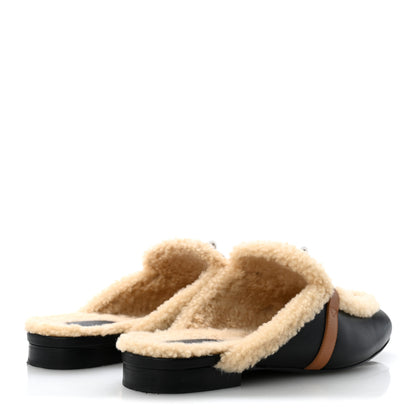 Hermes Shearling Calfskin Womens Oz Mules 40.5 Naturel Black 5 of 11